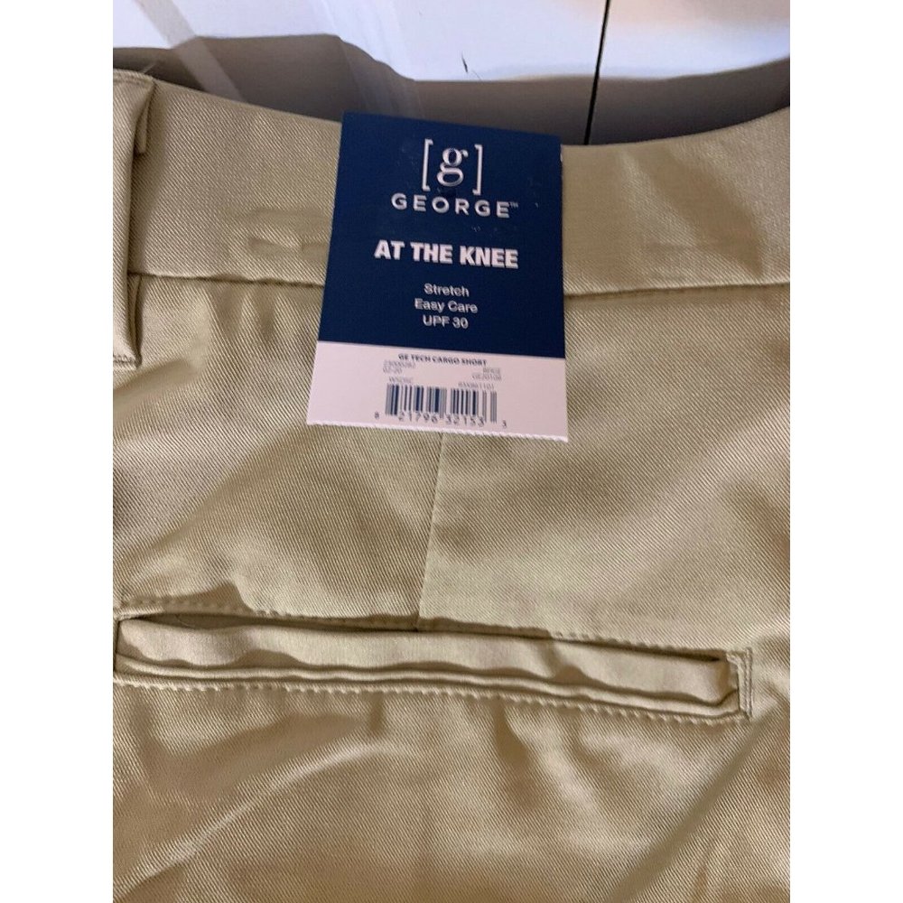 New George Men’s Sz 46 Stretch GE‎ Tech Cargo Short At The Knee Khaki NWT